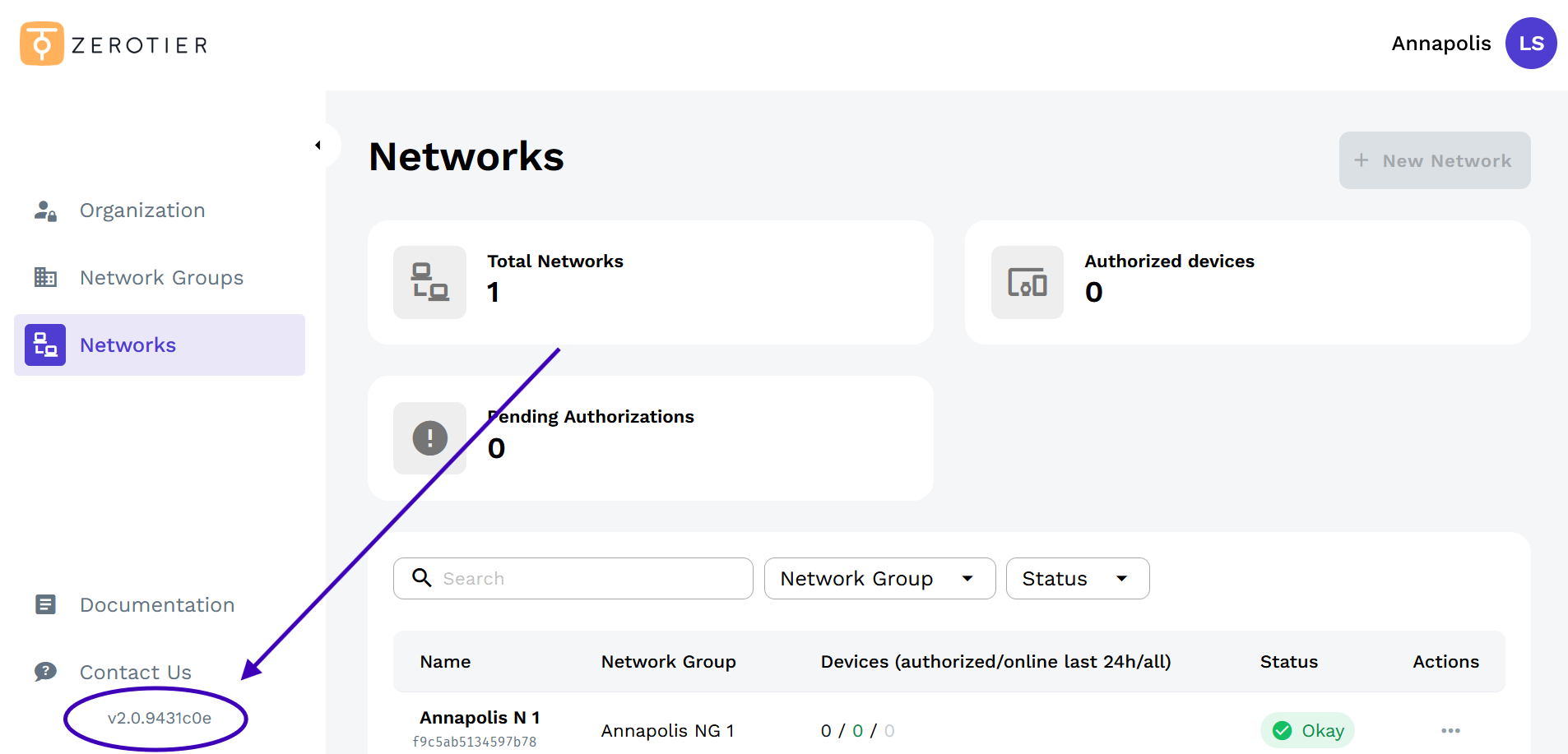 Checking Central version in the bottom-left corner