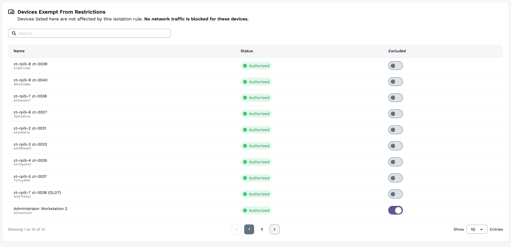 Flow Rules - Excluded Devices