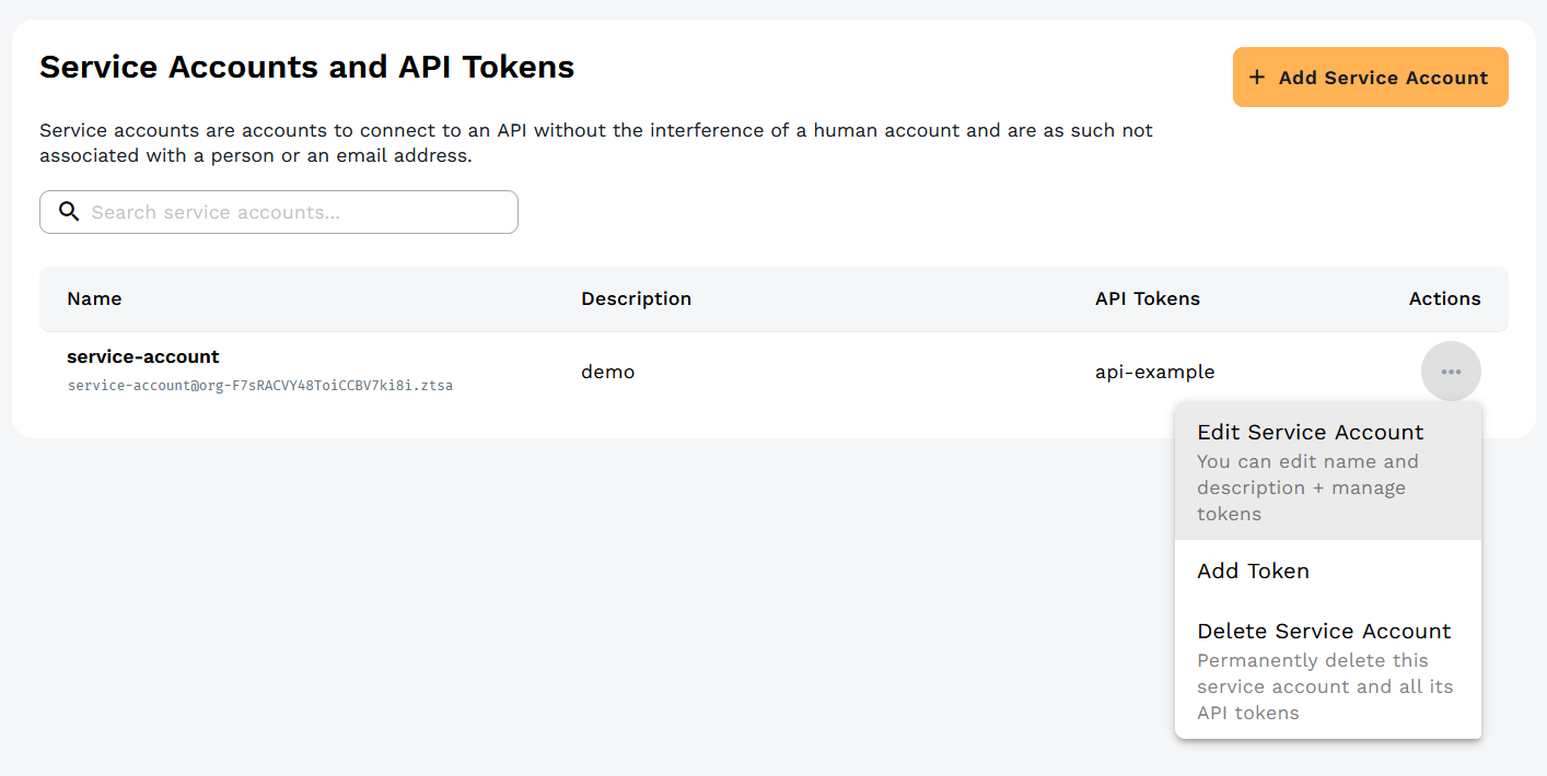 Edit Service Account Dialog