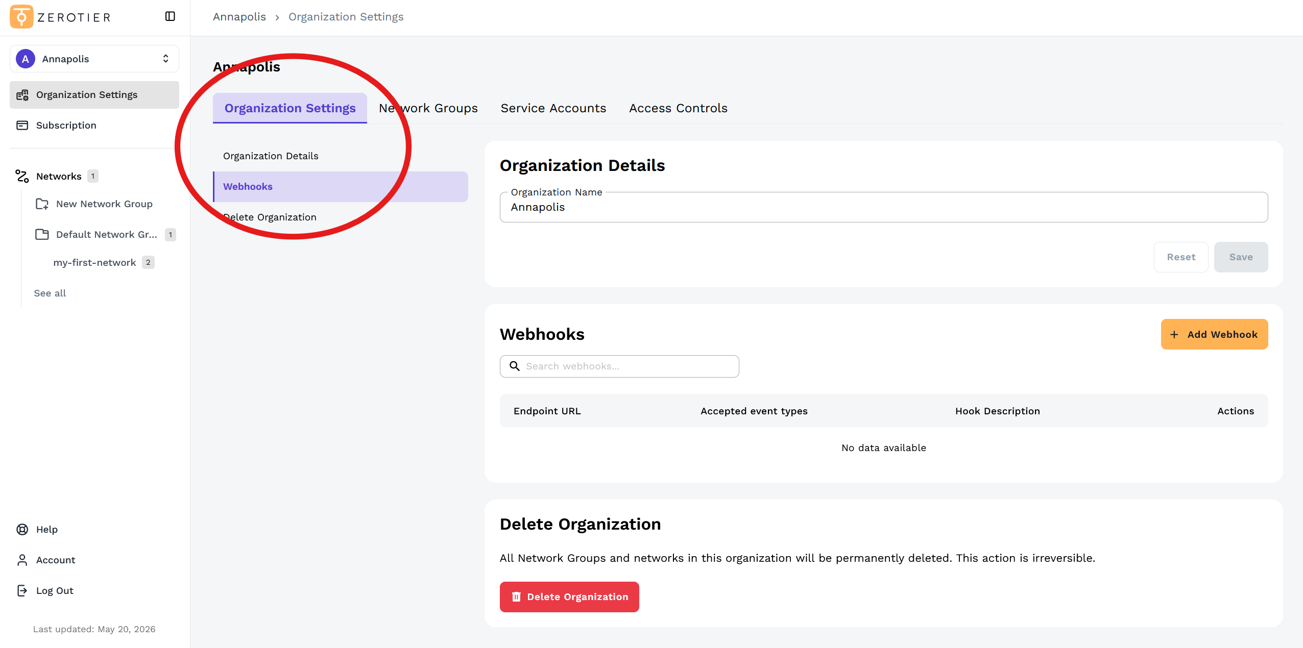Navigate to Webhooks