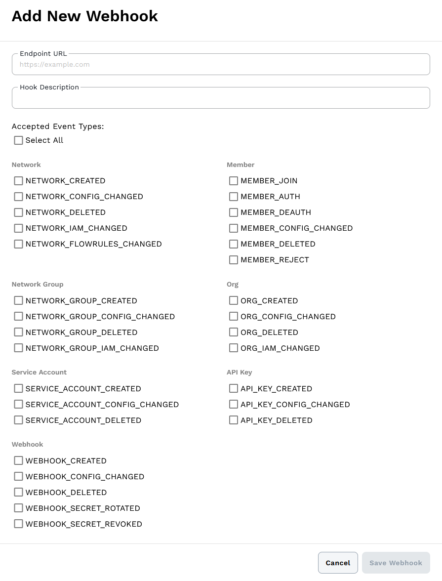 Add New Webhook Dialog