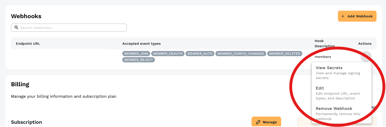 Manage Webhook Actions